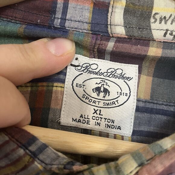 Brooks Brothers Shirt Mens XL Cotton Madras Patchwork Plaid Long Sleeve Indian - Picture 6 of 7